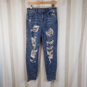 American Eagle Stretch Mom Jeans Shredded‎ Blue Size 4